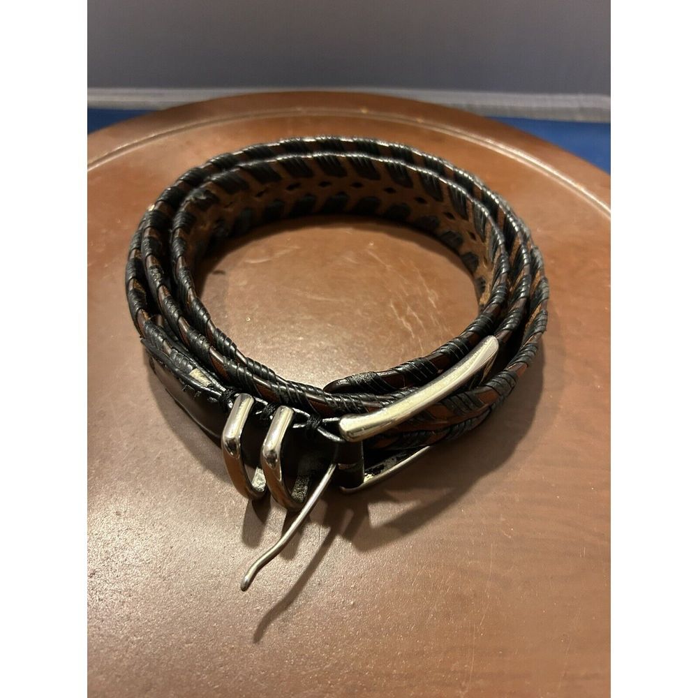 Vintage Genuine Leather Braided Brown Black Belt Size 40 Boho Western Hippie Cow